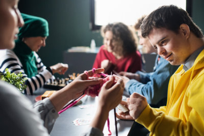 group of people knitting